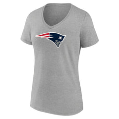 New England Patriots Women's Primary Team Logo V-Neck T-Shirt Heather Gray | NFL
