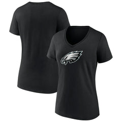 Philadelphia Eagles Women's Primary Team Logo V-Neck T-Shirt Black | NFL