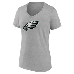 Philadelphia Eagles Women's Primary Team Logo V-Neck T-Shirt Heather Gray | NFL