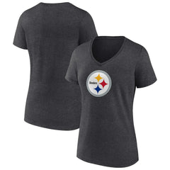Pittsburgh Steelers Women's Primary Team Logo V-Neck T-Shirt Charcoal | NFL