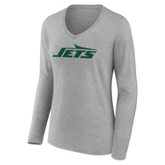 New York Jets Women's Primary Logo Long Sleeve V-Neck T-Shirt Gray | NFL