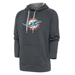 Miami Dolphins Antigua Victory Chenille Pullover Hoodie Charcoal | NFL