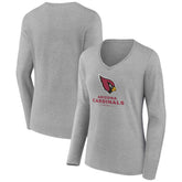 Arizona Cardinals Women's Logo Team Lockup Long Sleeve V-Neck T-Shirt Heather Gray | NFL