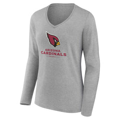 Arizona Cardinals Women's Logo Team Lockup Long Sleeve V-Neck T-Shirt Heather Gray | NFL