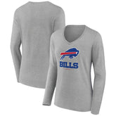 Buffalo Bills Women's Logo Team Lockup Long Sleeve V-Neck T-Shirt Heather Gray | NFL