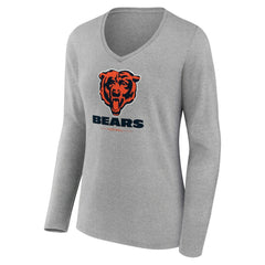 Chicago Bears Women's Logo Team Lockup Long Sleeve V-Neck T-Shirt Heather Gray | NFL