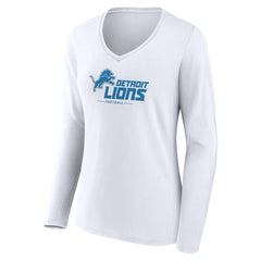 Detroit Lions Women's Logo Team Lockup Long Sleeve V-Neck T-Shirt White | NFL
