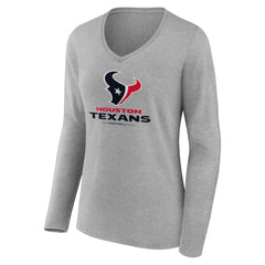 Houston Texans Women's Logo Team Lockup Long Sleeve V-Neck T-Shirt Heather Gray | NFL
