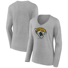 Jacksonville Jaguars Women's Logo Team Lockup Long Sleeve V-Neck T-Shirt Heather Gray | NFL