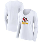Kansas City Chiefs Women's Logo Team Lockup Long Sleeve V-Neck T-Shirt White | NFL
