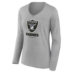 Las Vegas Raiders Women's Logo Team Lockup Long Sleeve V-Neck T-Shirt Heather Gray | NFL