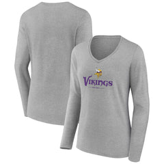 Minnesota Vikings Women's Logo Team Lockup Long Sleeve V-Neck T-Shirt Heather Gray | NFL