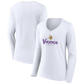 Minnesota Vikings Women's Logo Team Lockup Long Sleeve V-Neck T-Shirt White | NFL