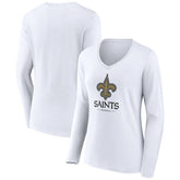 New Orleans Saints Women's Logo Team Lockup Long Sleeve V-Neck T-Shirt White | NFL