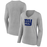 New York Giants Women's Logo Team Lockup Long Sleeve V-Neck T-Shirt Heather Gray | NFL