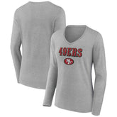San Francisco 49ers Women's Logo Team Lockup Long Sleeve V-Neck T-Shirt Heather Gray | NFL