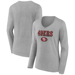 San Francisco 49ers Women's Logo Team Lockup Long Sleeve V-Neck T-Shirt Heather Gray | NFL