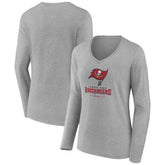 Tampa Bay Buccaneers Women's Logo Team Lockup Long Sleeve V-Neck T-Shirt Heather Gray | NFL