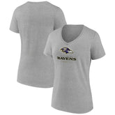Baltimore Ravens Women's Logo Team Lockup V-Neck T-Shirt Gray | NFL