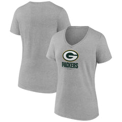 Green Bay Packers Women's Logo Team Lockup V-Neck T-Shirt Gray | NFL