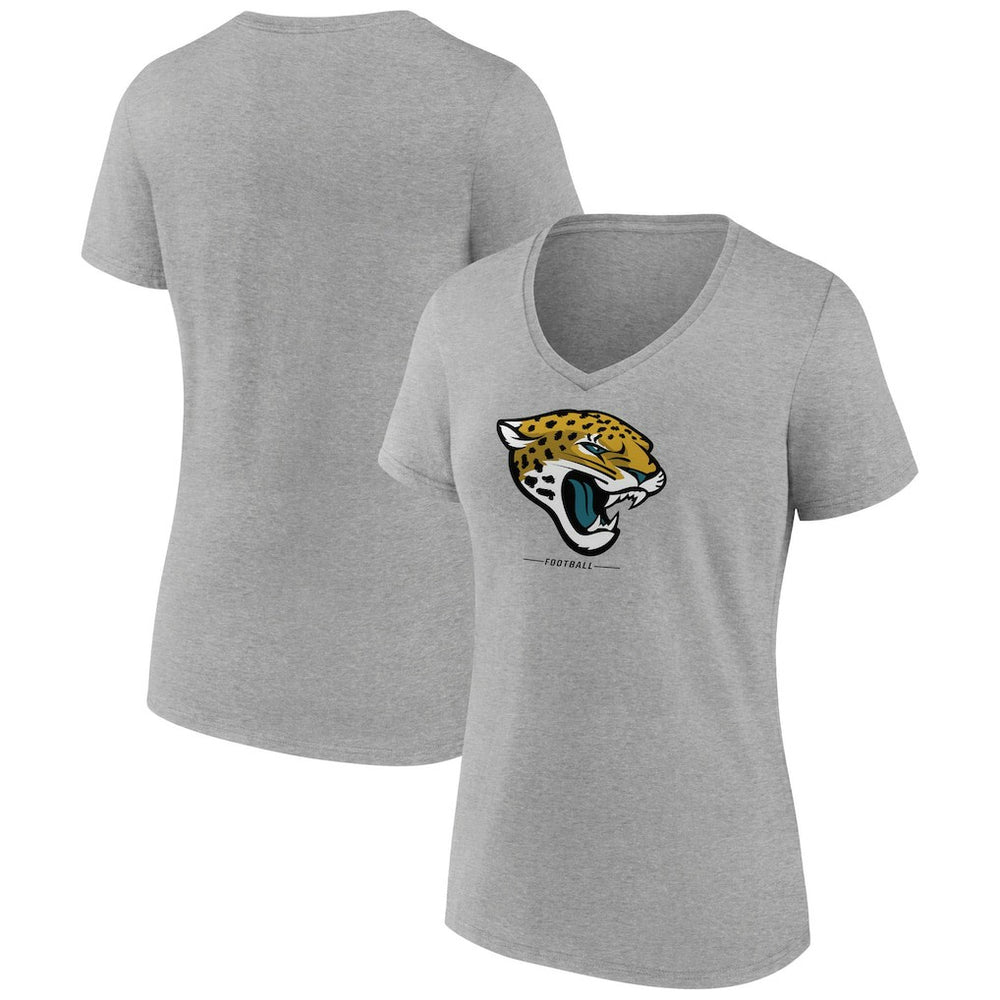 Jacksonville Jaguars Women's Logo Team Lockup V-Neck T-Shirt Gray | NFL