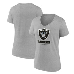 Las Vegas Raiders Women's Logo Team Lockup V-Neck T-Shirt Gray | NFL
