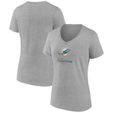 Miami Dolphins Women's Logo Team Lockup V-Neck T-Shirt Gray | NFL