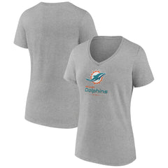 Miami Dolphins Women's Logo Team Lockup V-Neck T-Shirt Gray | NFL