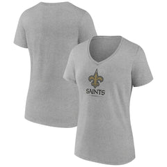 New Orleans Saints Women's Logo Team Lockup V-Neck T-Shirt Gray | NFL
