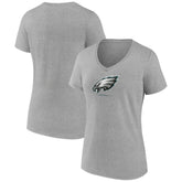 Philadelphia Eagles Women's Logo Team Lockup V-Neck T-Shirt Gray | NFL