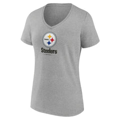 Pittsburgh Steelers Women's Logo Team Lockup V-Neck T-Shirt Gray | NFL