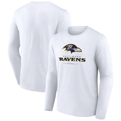 Baltimore Ravens Logo Team Lockup Long Sleeve T-Shirt White | NFL