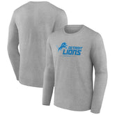 Detroit Lions Logo Team Lockup Long Sleeve T-Shirt Gray | NFL