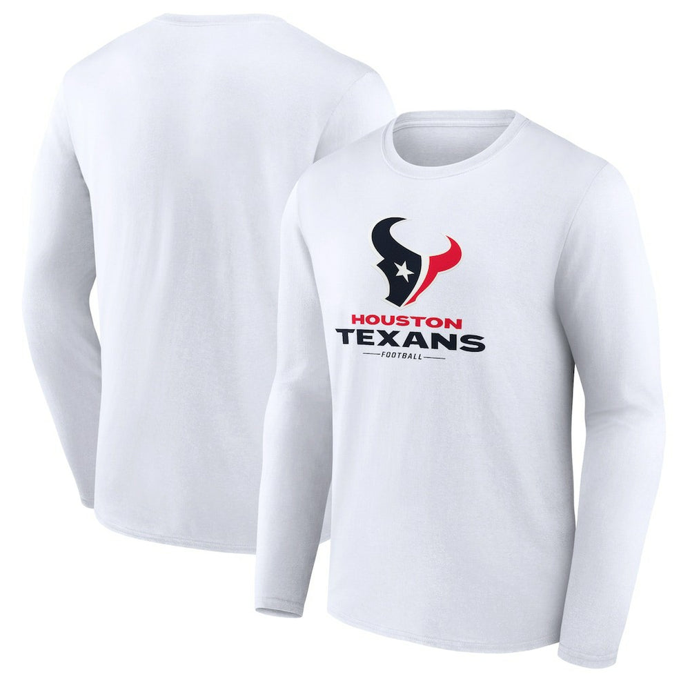 Houston Texans Logo Team Lockup Long Sleeve T-Shirt White | NFL