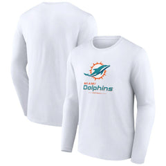 Miami Dolphins Logo Team Lockup Long Sleeve T-Shirt White | NFL