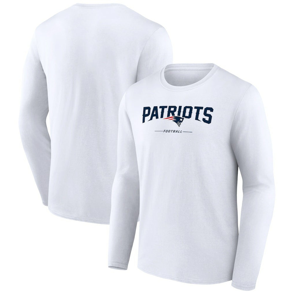 New England Patriots Logo Team Lockup Long Sleeve T-Shirt White | NFL