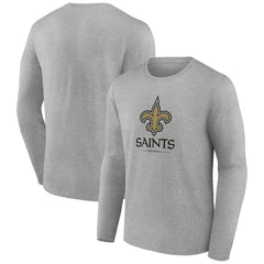 New Orleans Saints Logo Team Lockup Long Sleeve T-Shirt Gray | NFL