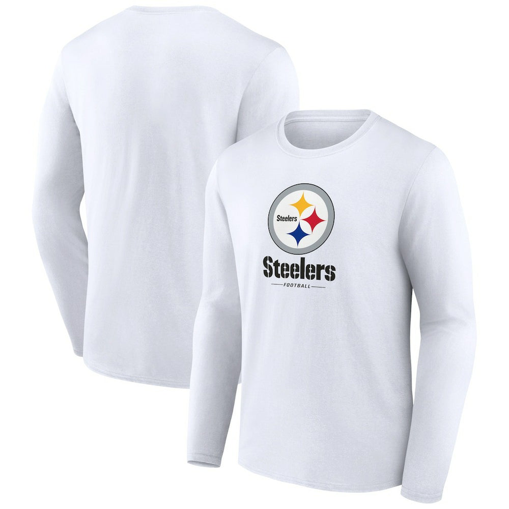 Pittsburgh Steelers Logo Team Lockup Long Sleeve T-Shirt White | NFL