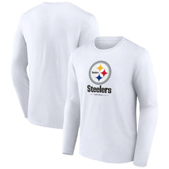 Pittsburgh Steelers Logo Team Lockup Long Sleeve T-Shirt White | NFL