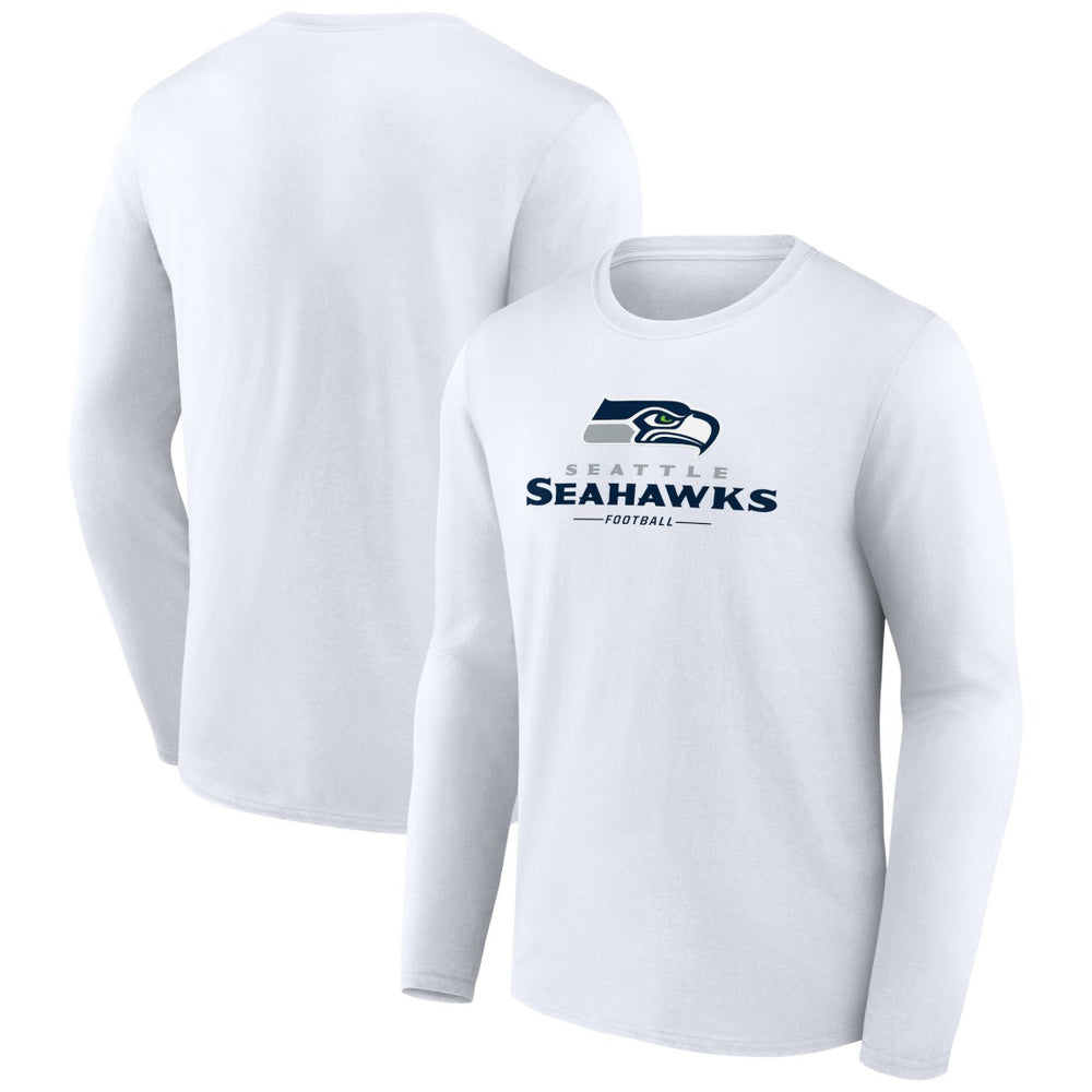 Seattle Seahawks Logo Team Lockup Long Sleeve T-Shirt White | NFL