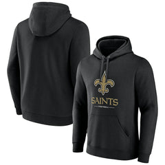 New Orleans Saints Logo Team Lockup Fitted Pullover Hoodie Black | NFL