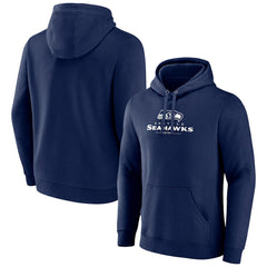 Seattle Seahawks Logo Team Lockup Fitted Pullover Hoodie Navy | NFL