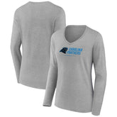Carolina Panthers Women's Logo Team Lockup Long Sleeve V-Neck T-Shirt Heather Gray | NFL