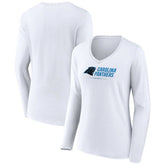 Carolina Panthers Women's Logo Team Lockup Long Sleeve V-Neck T-Shirt White | NFL