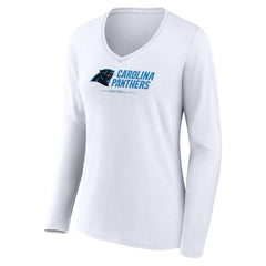 Carolina Panthers Women's Logo Team Lockup Long Sleeve V-Neck T-Shirt White | NFL