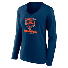 Chicago Bears Women's Logo Team Lockup Long Sleeve V-Neck T-Shirt Navy | NFL