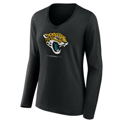 Jacksonville Jaguars Women's Logo Team Lockup Long Sleeve V-Neck T-Shirt Black | NFL