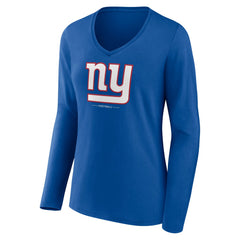 New York Giants Women's Logo Team Lockup Long Sleeve V-Neck T-Shirt Royal | NFL