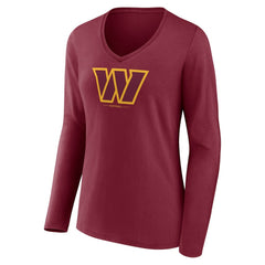 Washington Commanders Women's Logo Team Lockup Long Sleeve V-Neck T-Shirt Burgundy | NFL