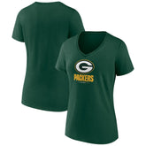 Green Bay Packers Women's Logo Team Lockup V-Neck T-Shirt Green | NFL